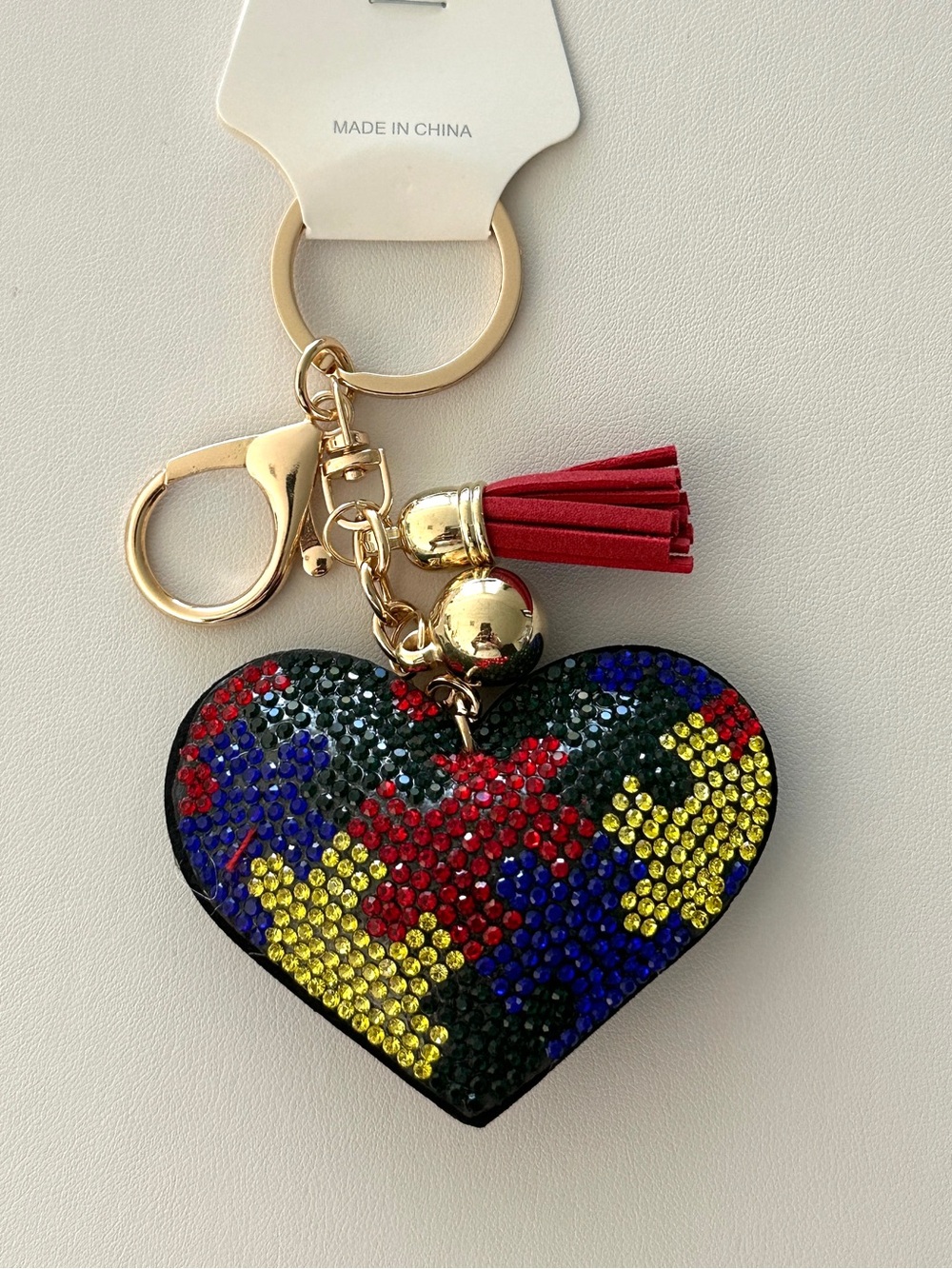 Autism Awareness Puzzle Rhinestone Heart Keychain - Picture 2 of 3